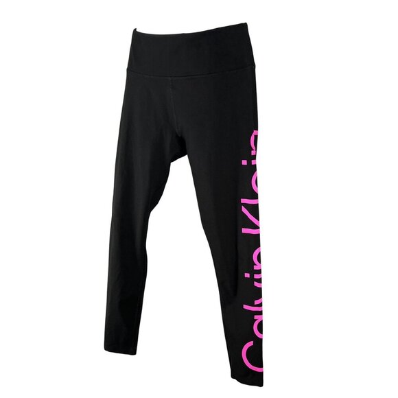 Calvin Klein Womens M Black Pink Logo Performance Leggings Yoga Athleisure Pants - Picture 5 of 14